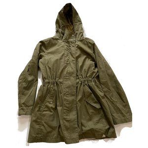 Women's J.Crew Green Utility Jacket, Hooded, removable fur collar & Sherpa liner
